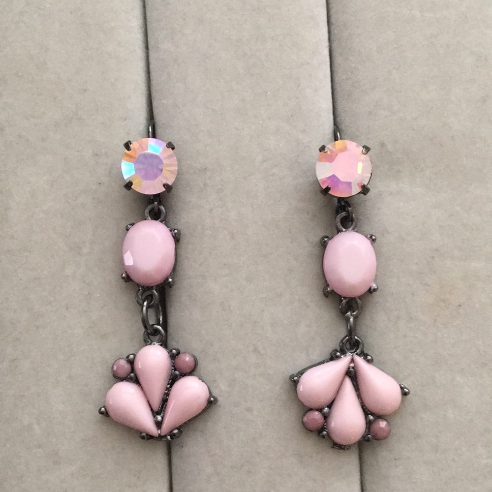 Lavender + Pink Opal Aurora Borealis Crystal Drop Statement Earrings - Picture 16 of 17